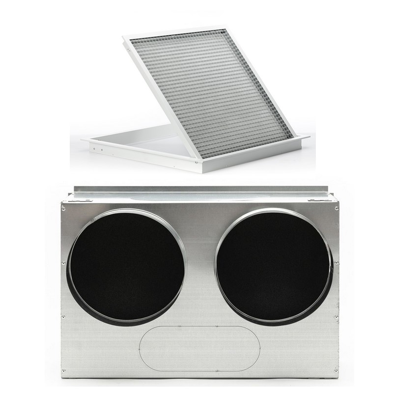 Grille de Reprise + Plénum - quadrillage incliné Blanc Mat 600×600 mm arr/lat