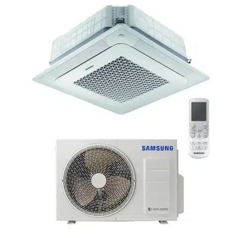 Illustration d’un ensemble cassette quatre voies Samsung WindFree — dimensions selon modèle