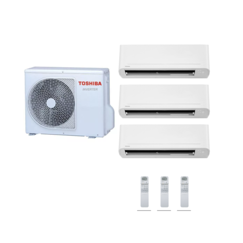 Pack Tri Split Toshiba Yukai avec groupe RAS-3M18G3AVG-E, 3 unités RAS-B07E2KVG-E et 3 télécommandes WH-TG01NE