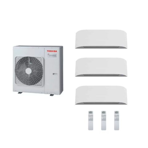 Pack Tri Split Toshiba Haori avec groupe RAS-3M26G3AVG-E, 3 unités RAS-B10N4KVRG-E et 3 télécommandes