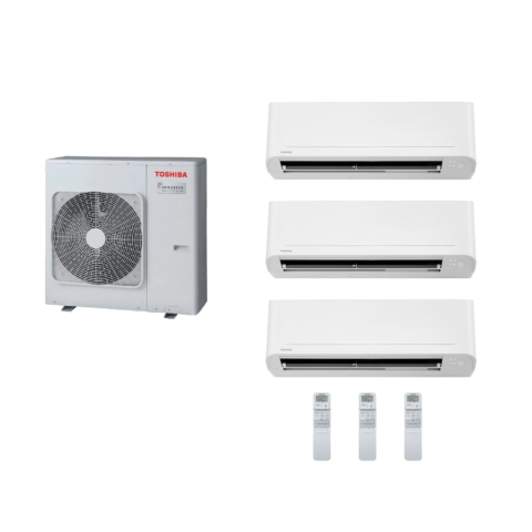 Pack Tri Split Toshiba Yukai avec groupe RAS-3M26G3AVG-E, 2 unités RAS-B07E2KVG-E, 1 unité RAS-B10E2KVG-E et 3 télécommandes