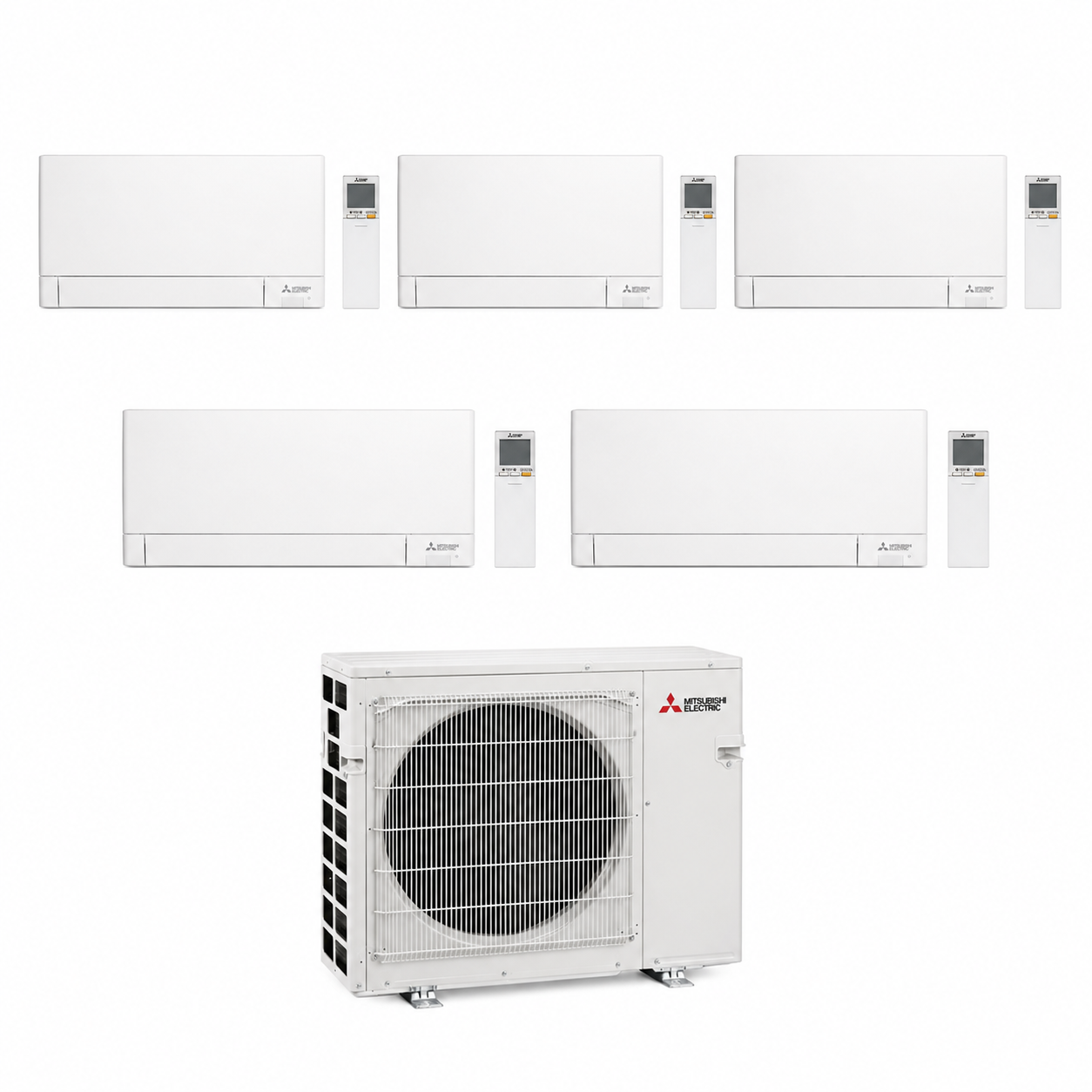Pack Penta-Split Mitsubishi Electric Compact MXZ-5F102VF3 – 3x MSZ-AY15VGK2 + 1x MSZ-AY20VGK2 + 1x MSZ-AY35VGK2, 5 télécommandes et un groupe extérieur