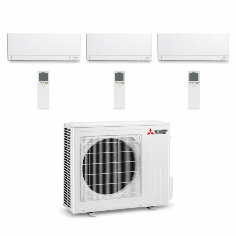 Pack Tri-Split Mitsubishi Electric Compact MXZ-3F54VF5 – 2x MSZ-AY15VGK2 + 1x MSZ-AY25VGK2, 3 télécommandes et un groupe extérieur