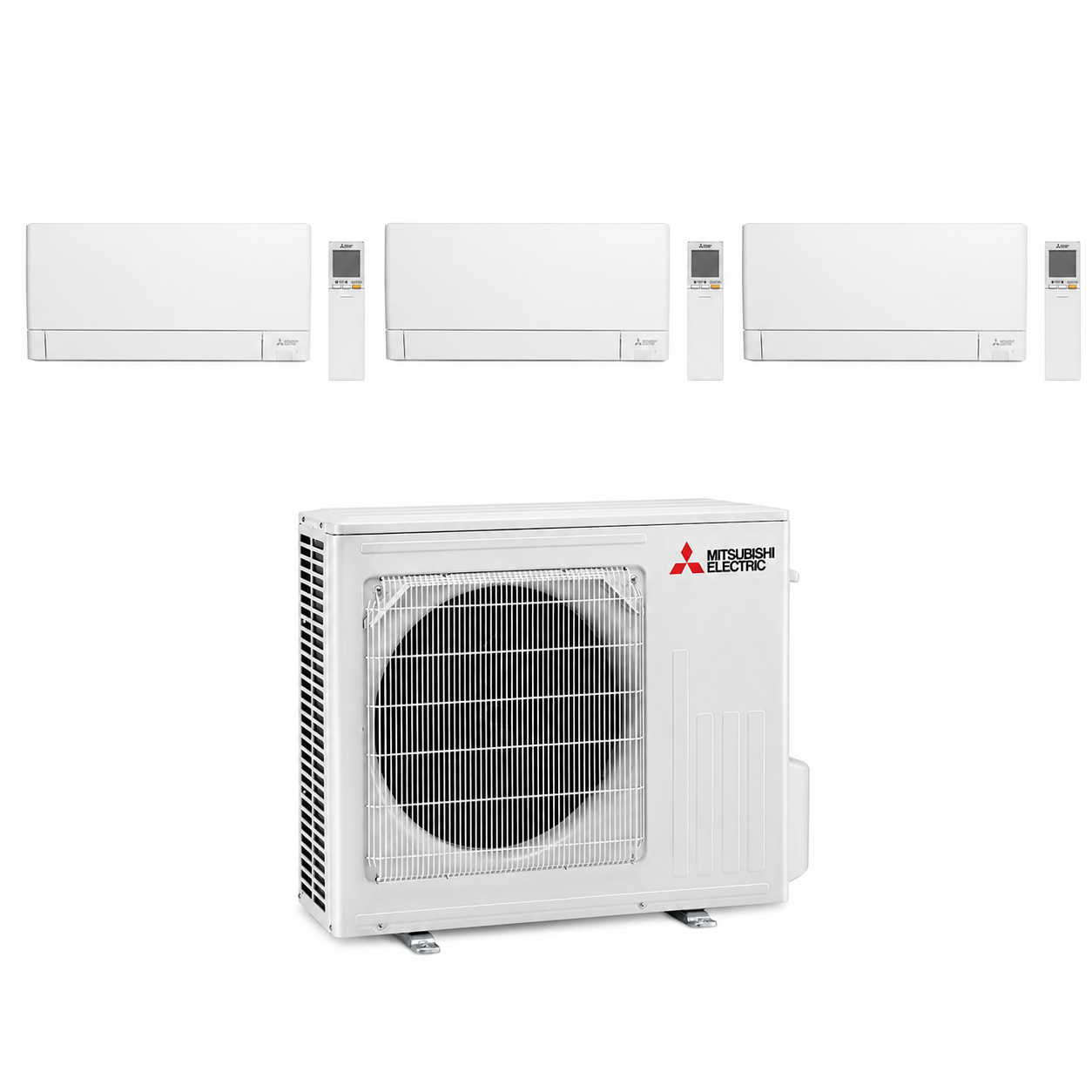 Pack Tri-Split Mitsubishi Electric Compact MXZ-3F68VF5 – 1x MSZ-AY15VGK2 + 1x MSZ-AY20VGK2 + 1x MSZ-AY35VGK2, 3 télécommandes et un groupe extérieur