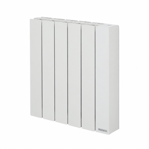 Radiateur électrique Thermor Baléares 2 492431, horizontal blanc, 1 000 W, vu de trois quarts sur fond blanc