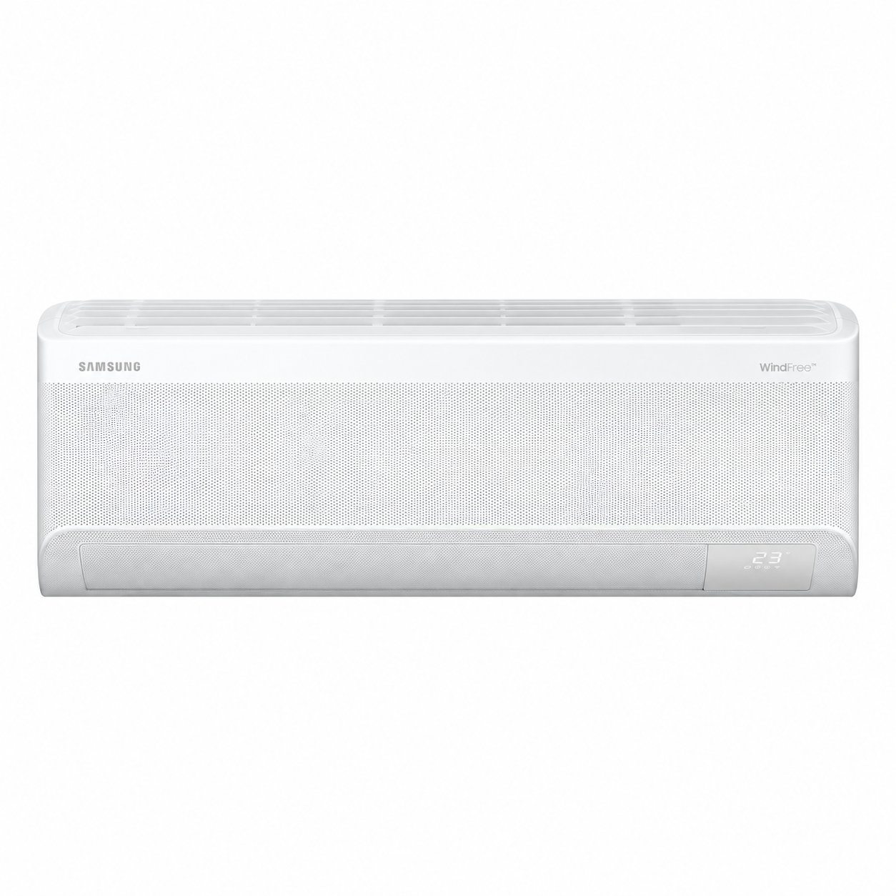 Unité intérieure murale blanche Samsung WindFree Comfort S2 AR60F07C1AWNEU, vue de face sur fond blanc