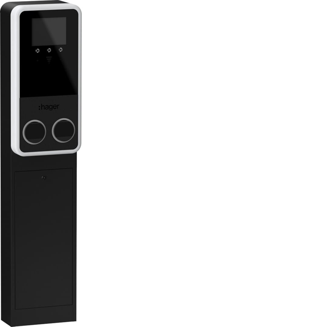 Borne de recharge Hager witty park2 Borne totem IP55 IK10 2x7,4kW T2+TE+OCPP+MID+ECRAN+RFID+Protections