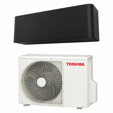Une unité intérieure Toshiba Shorai Curve noir mat et un groupe extérieur Toshiba, ensemble monosplit