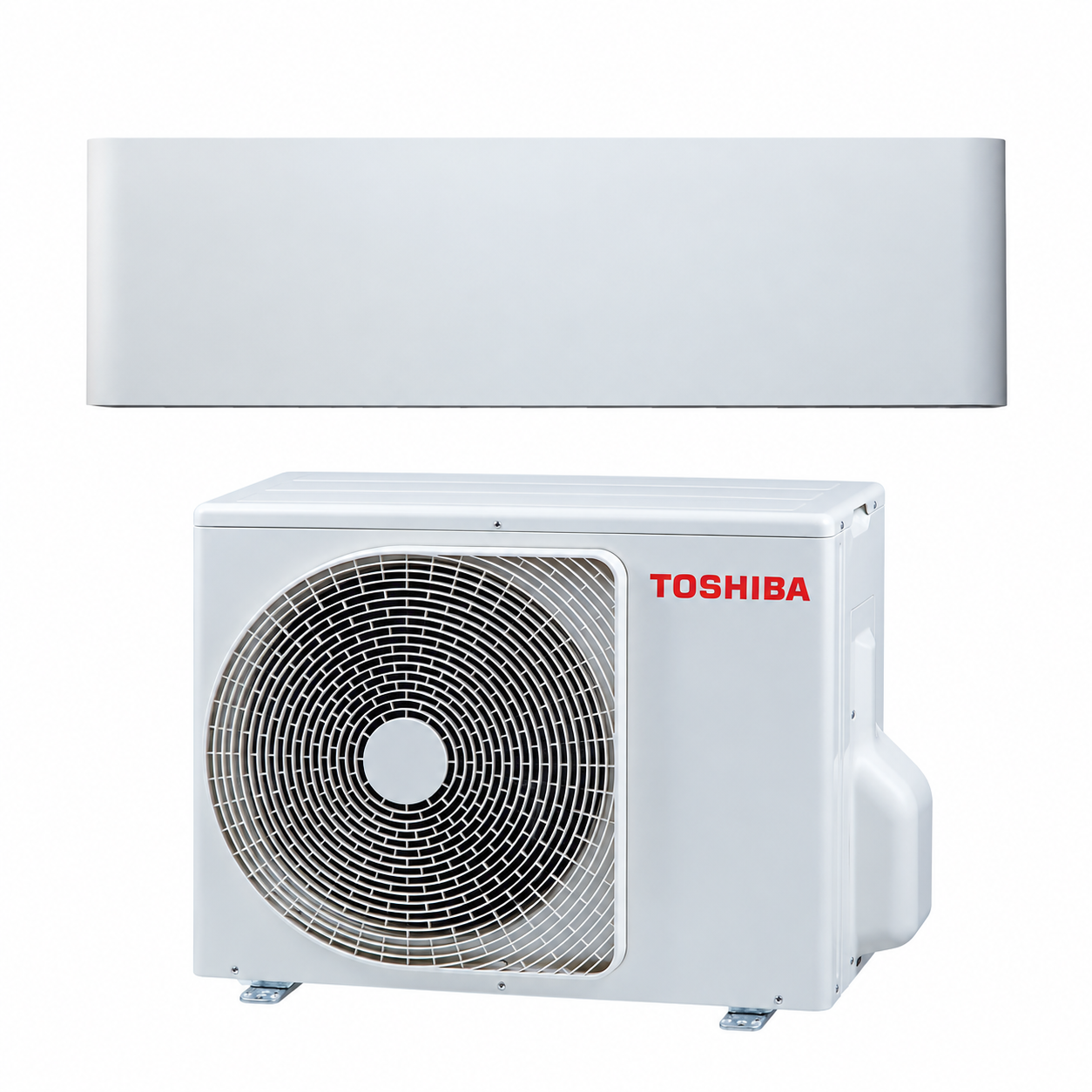 Une unité intérieure Toshiba Shorai Curve blanc mat et un groupe extérieur Toshiba, ensemble monosplit