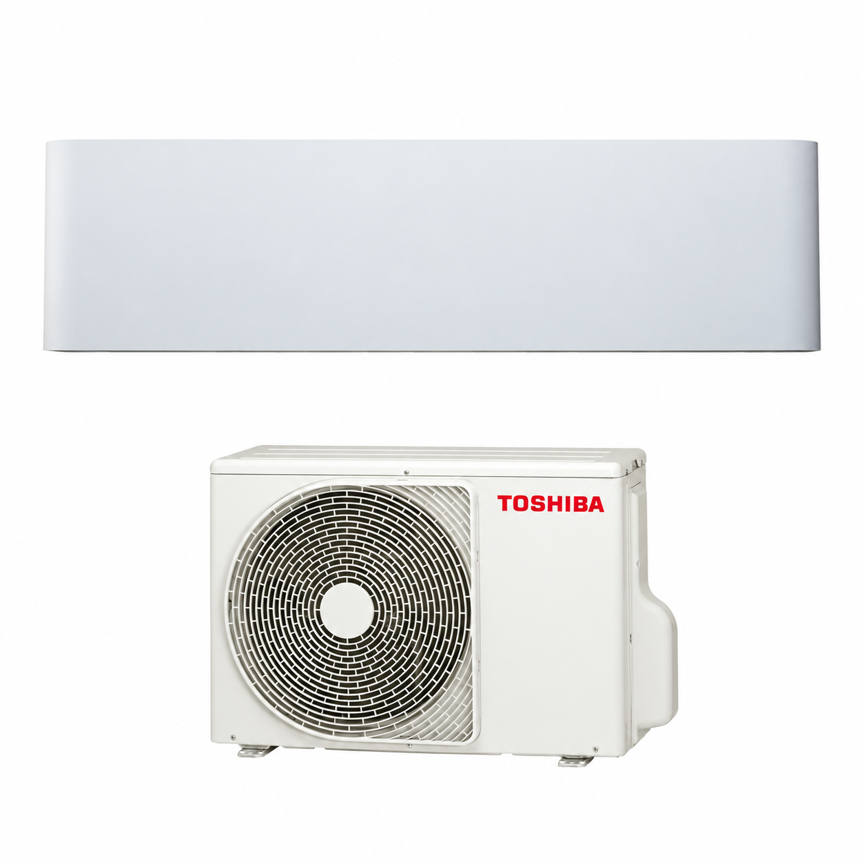 Une unité intérieure Toshiba Shorai Curve blanc mat et un groupe extérieur Toshiba, ensemble monosplit